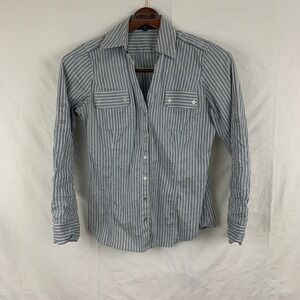 Express Medium Essential Stretch Black White Striped Button-Down Shirt